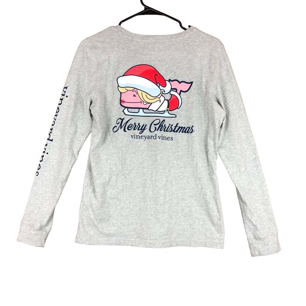 Vineyard Vines Womens Shirt Gray Mrs Clause Whale Long Sleeve Merry Christmas S